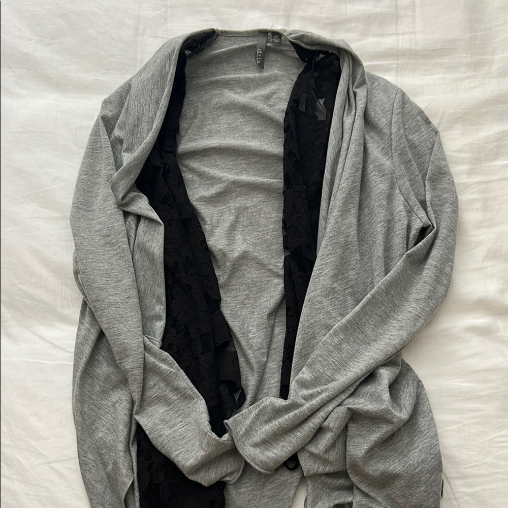 Gray Women's Sweater with Black Lace Detail